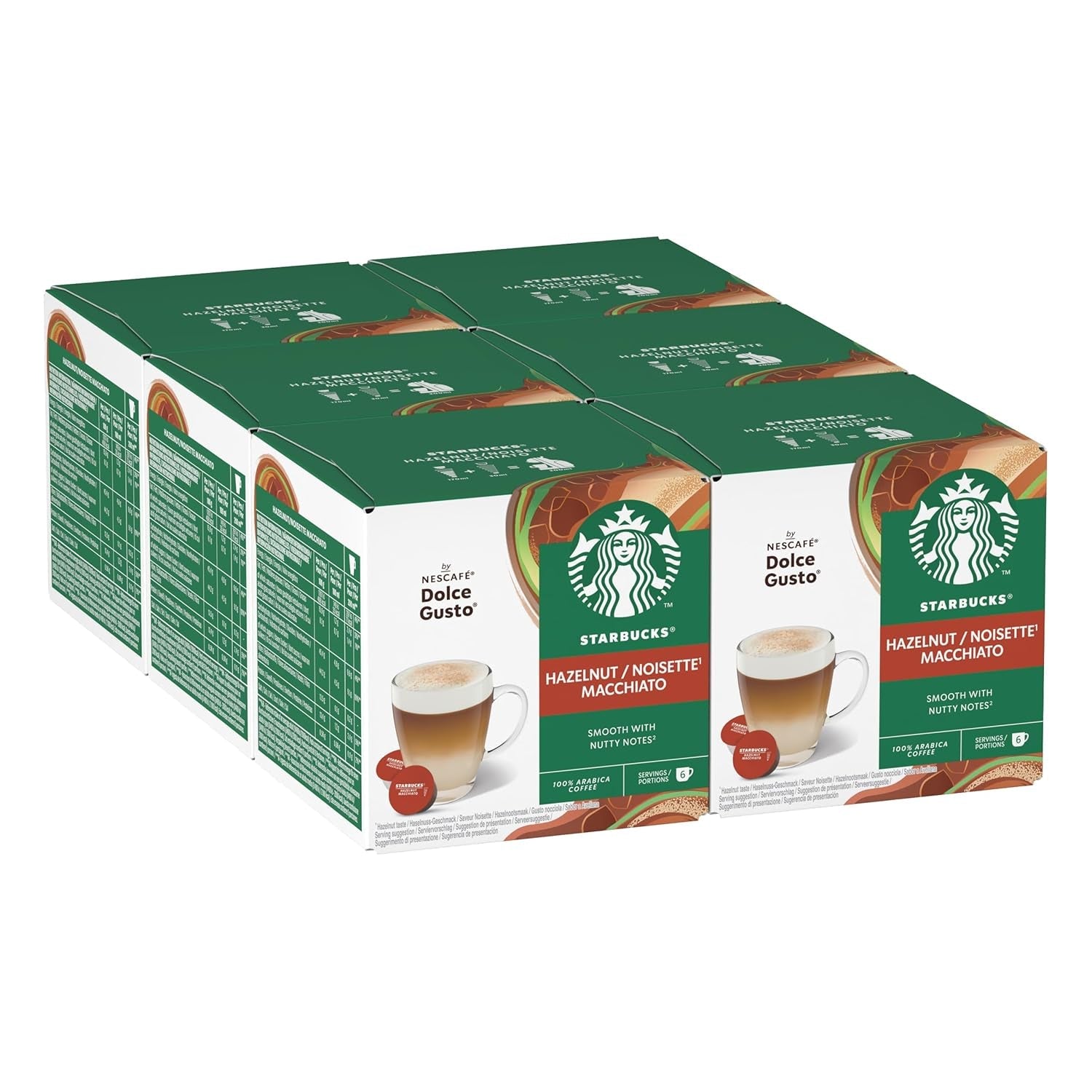 STARBUCKS Hazelnut Macchiato od Nescafé Dolce Gusto, Dunkle Röstung, Kaffeekapseln 6 x 12 (72 kapsel)