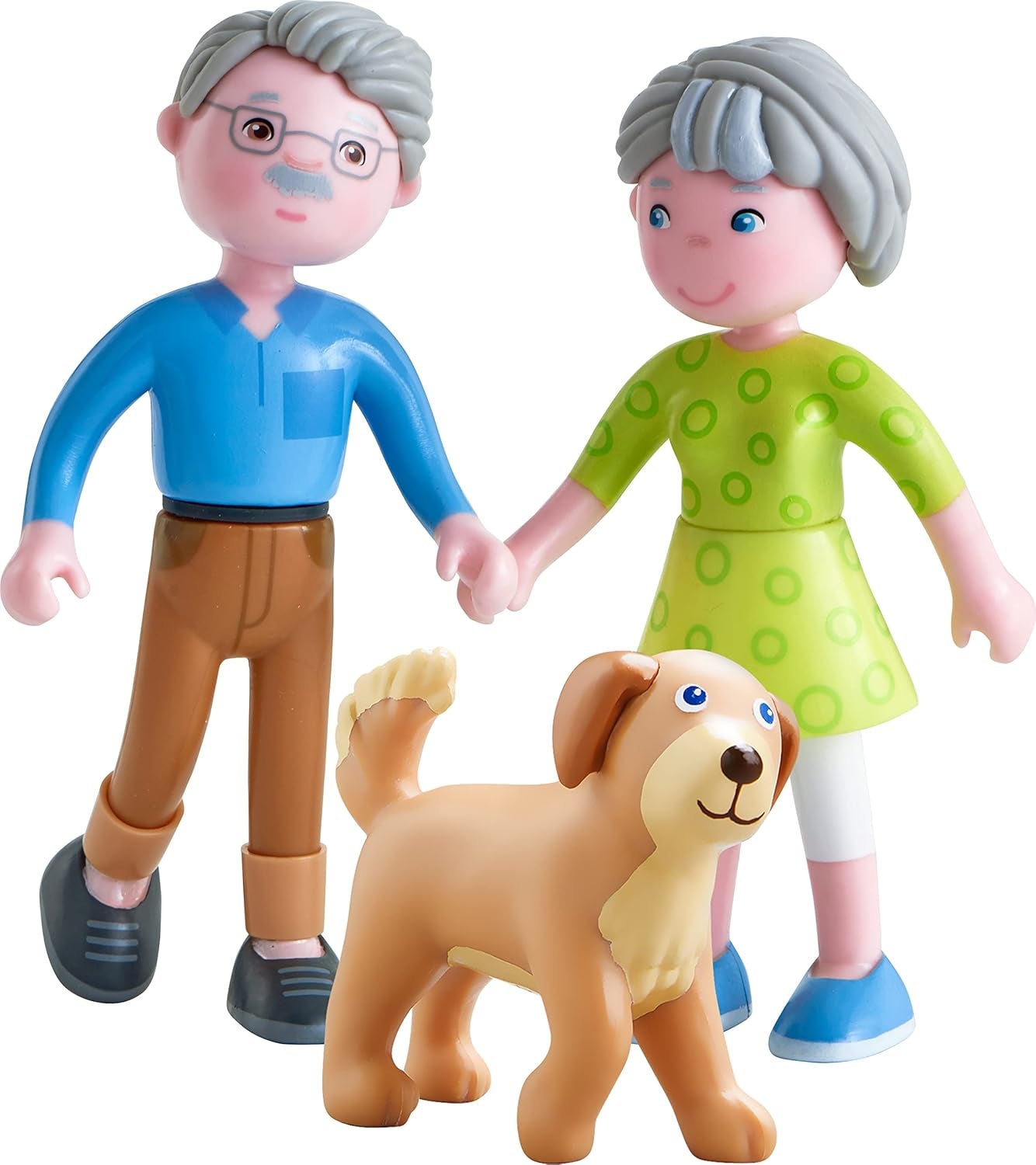 HABA 306147 - Hrací sada Little Friends Prarodiče, flexibilní panenky a zvířátka od 3 let, vícebarevná
