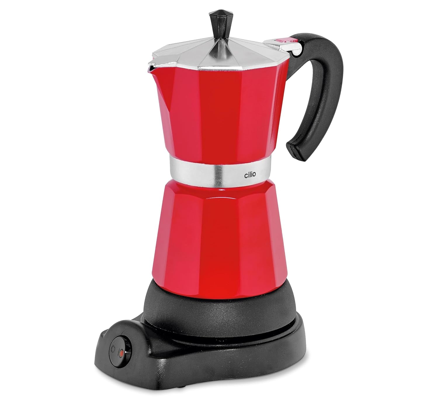Cilio Classico espresso kávovar na 6 šálků | elektrický 480W | Ø 11,5 cm Výška: 25 cm | hliník | červená | integrovaná varná deska | s funkcí udržení tepla a redukčním filtrem | na cestování nebo kempování