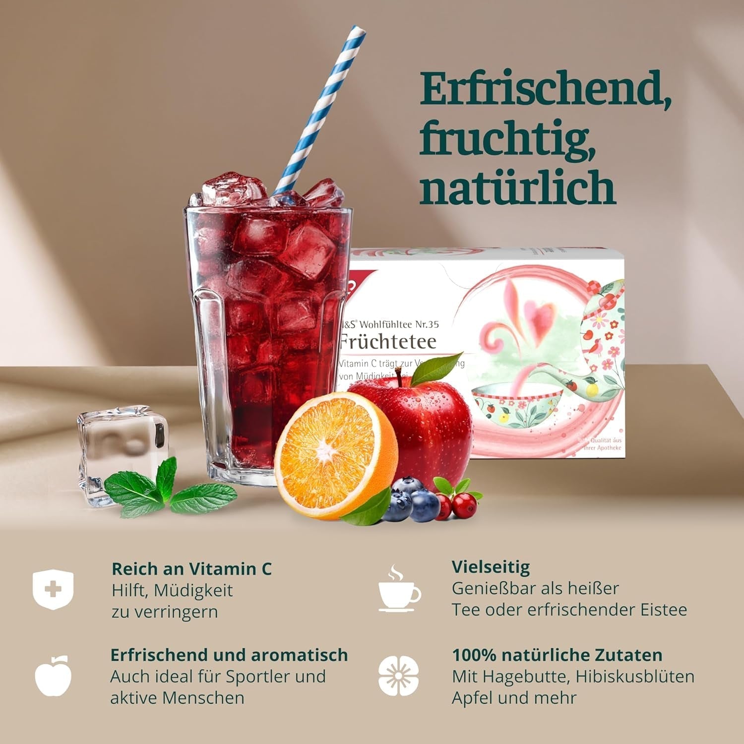 H&S Vitamin C Ovocný čaj: chutná a osvěžující ovocná čajová směs, 20 x 2,7 g