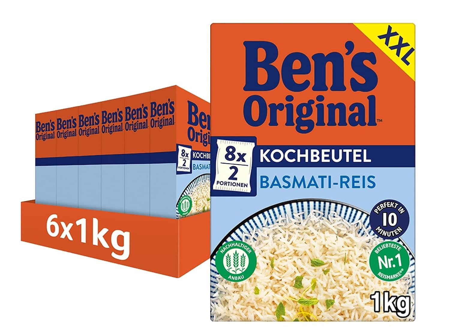 Ben's Original Basmati rýže, vařená v sáčku po dobu 10 minut, 6 balení (6 x 1 kg)