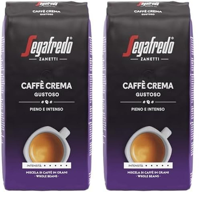 Segafredo Zanetti Caffè Crema Gustoso - celé zrnko (balení 1 kg) - Vhodné pro Caffè Crema - Dlouhá a tmavě pražená kávová zrna, plná a intenzivní chuť (balení 2 ks)