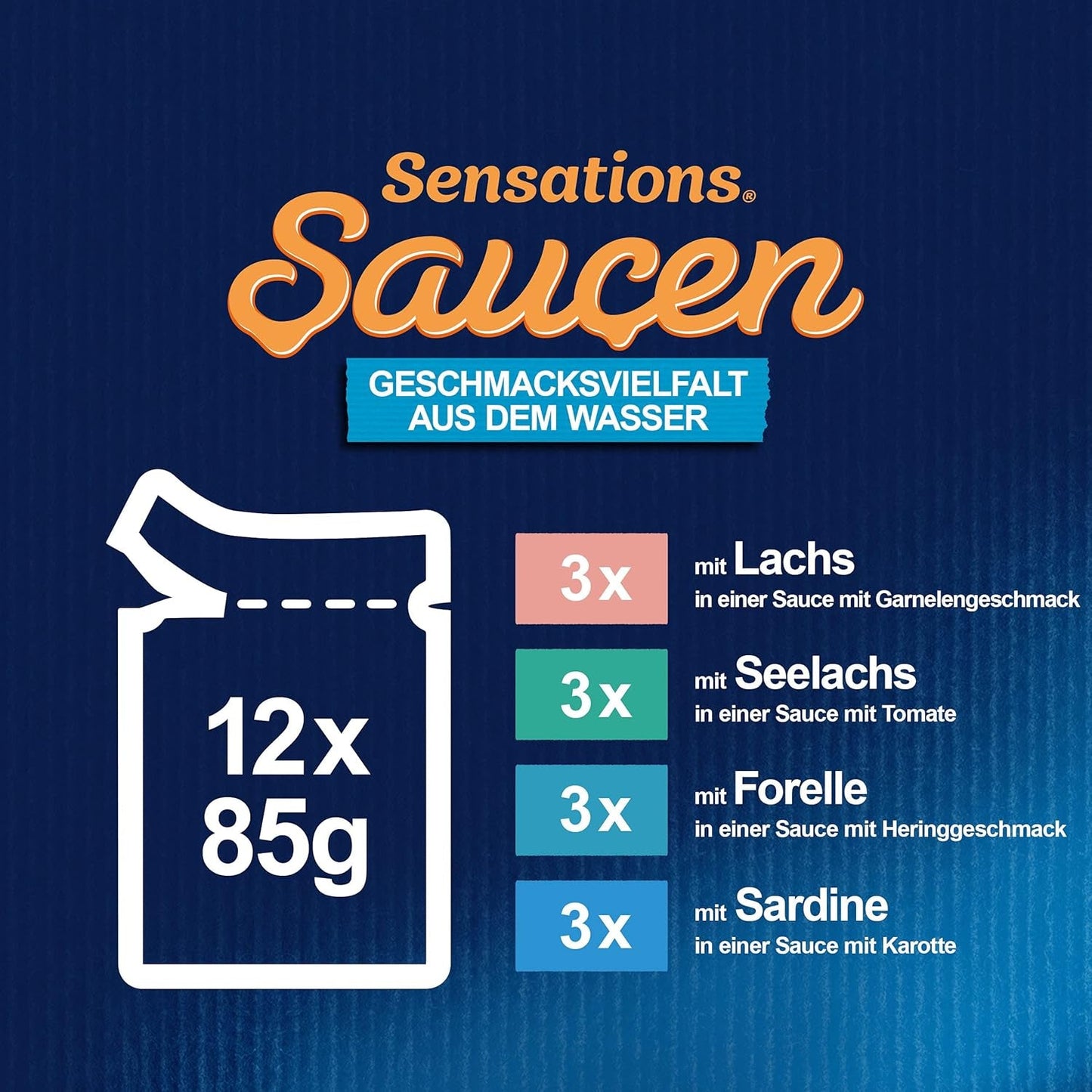 Felix Sensations Sauces Mokré krmivo pro kočky, různé rybí směsi, balení 6 ks (6 x 12 sáčků po 85 g)