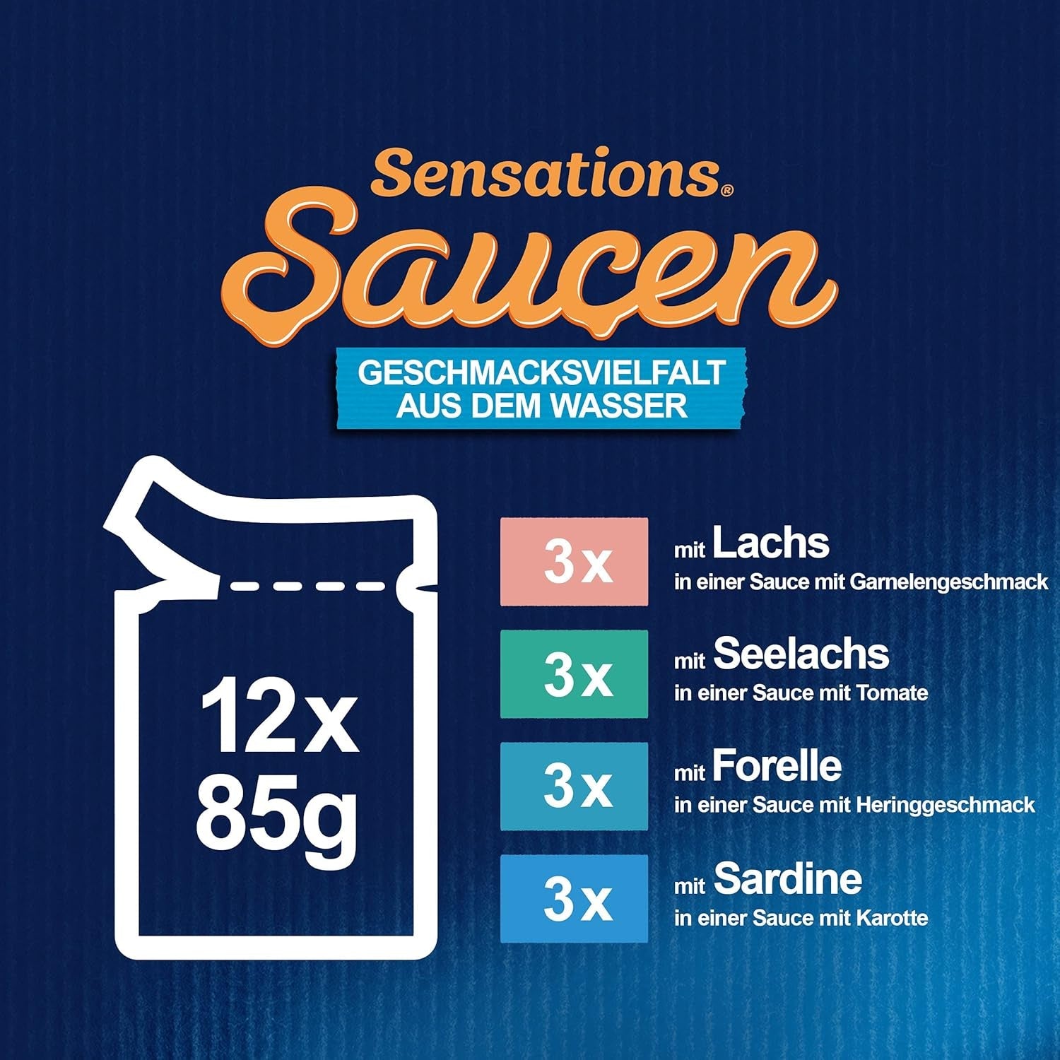 Felix Sensations Sauces Mokré krmivo pro kočky, různé rybí směsi, balení 6 ks (6 x 12 sáčků po 85 g)