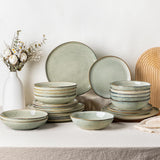 GBhome Sada keramického nádobí pro 6 osob 24dílná reaktivní glazura Ručně vyráběná miska a talíř vhodná do mikrovlnné trouby a myčky nádobí Desret Sage GDW007GY-24P-EU