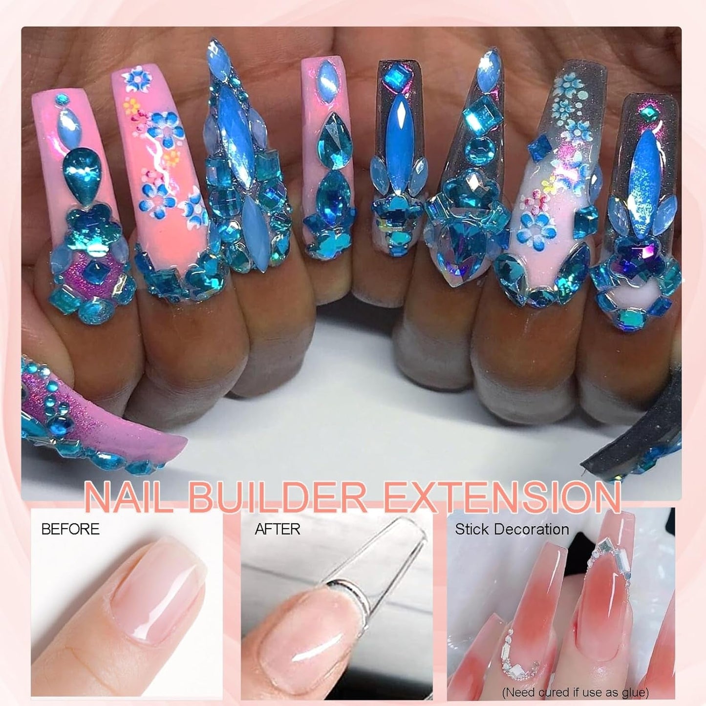 NAILGIL Tuhý gelový lak na nehty, Tuhé gelové lepidlo na nehty, 3D sochařství na nehty se sadou nástrojů, Domácí salon pro kutily, Transparentní 15G