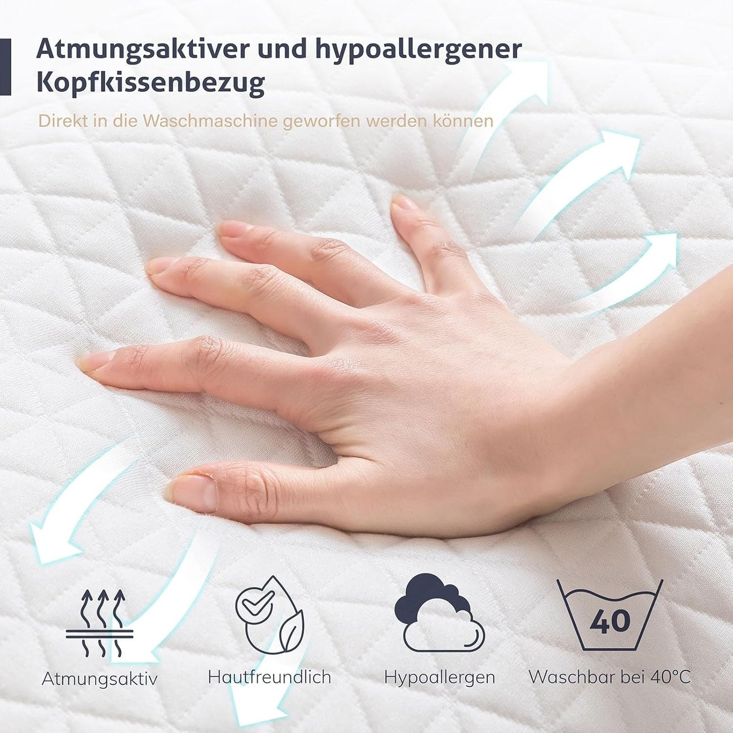 EGO HOME polštář z paměťové pěny 40x80 cm s drcenou paměťovou pěnou - prodyšný, ergonomický polštář pro podporu krku pro spáče na boku, zádech nebo břiše - certifikováno Oeko-Tex - pratelný potah