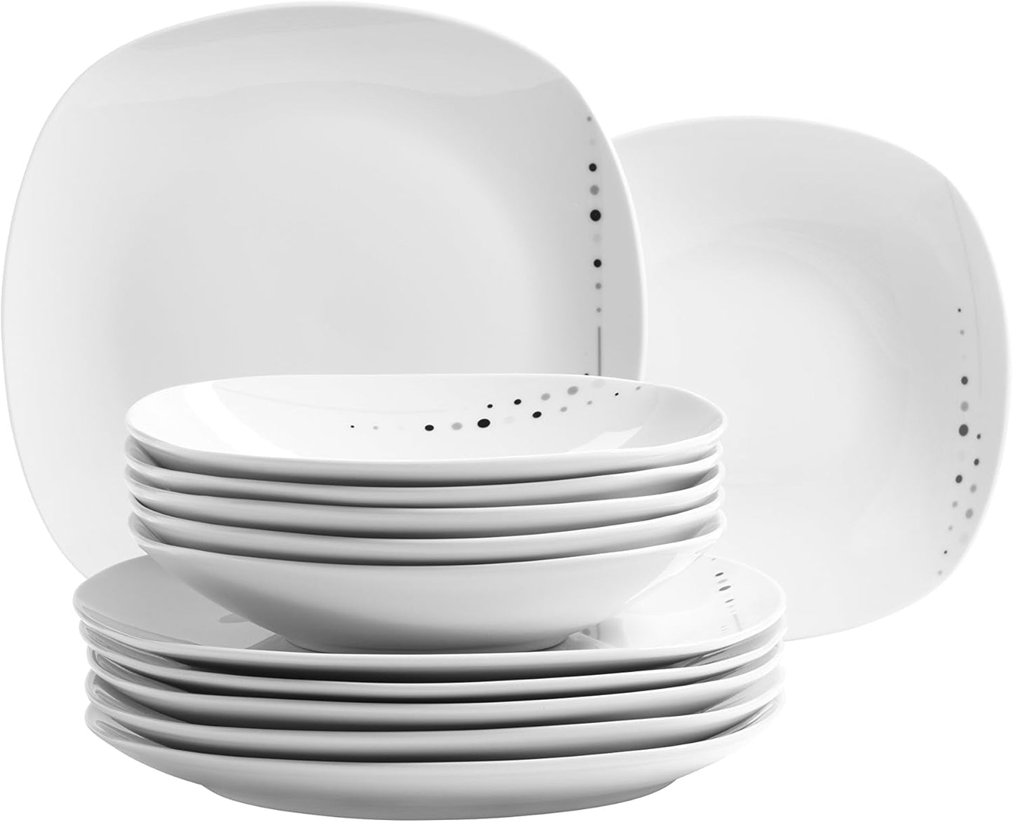 Mäser Fadilla Series 42dílná sada kombinovaného nádobí Sada porcelánového nádobí pro 6 osob Bílá Černá Šedá