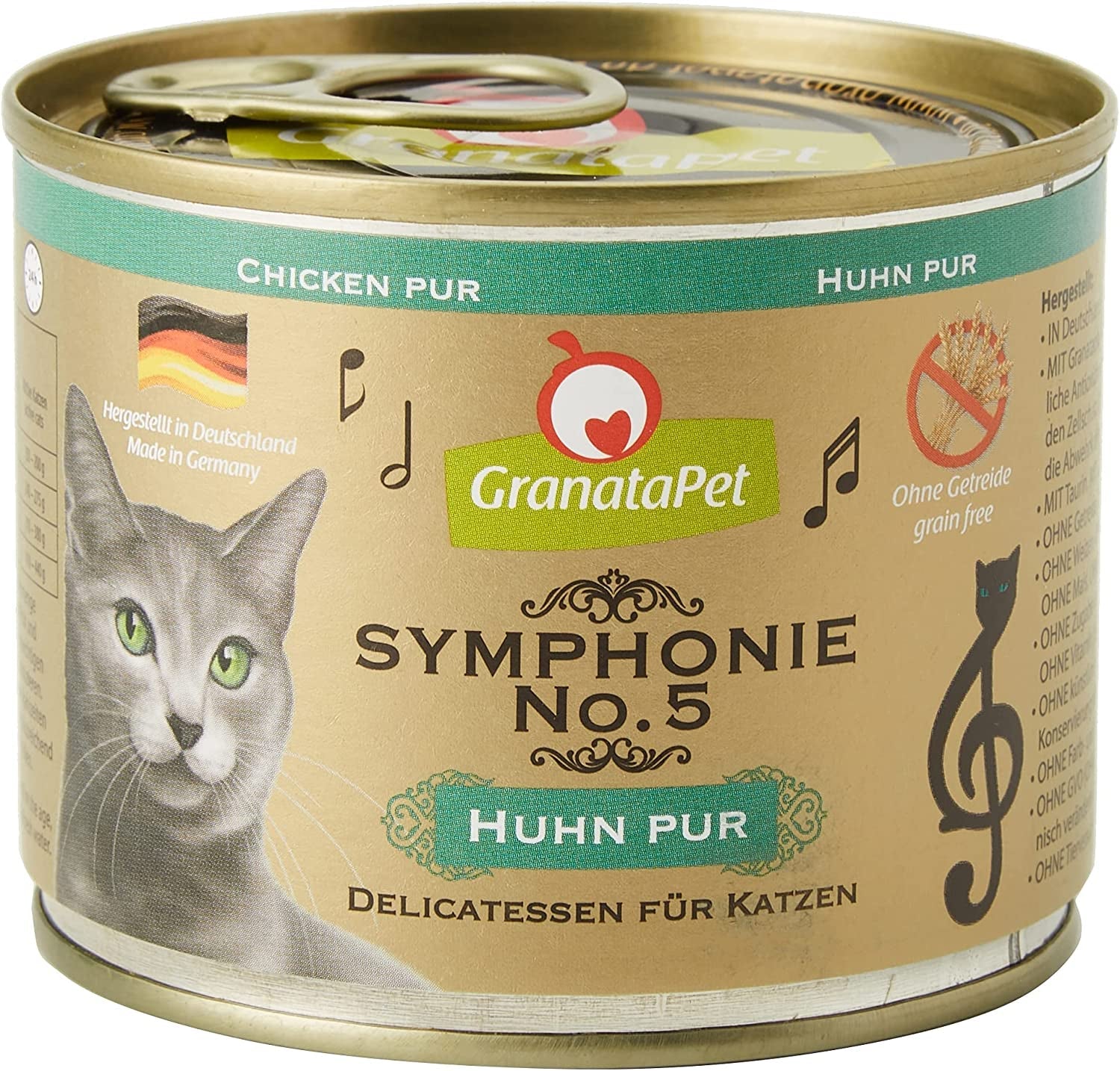 GranataPet Symphony No. 5 Pure Chicken, krmivo pro kočky bez obilovin a cukru, filety v přírodním želé, jemné vlhké krmivo pro kočky, 6 x 200 g