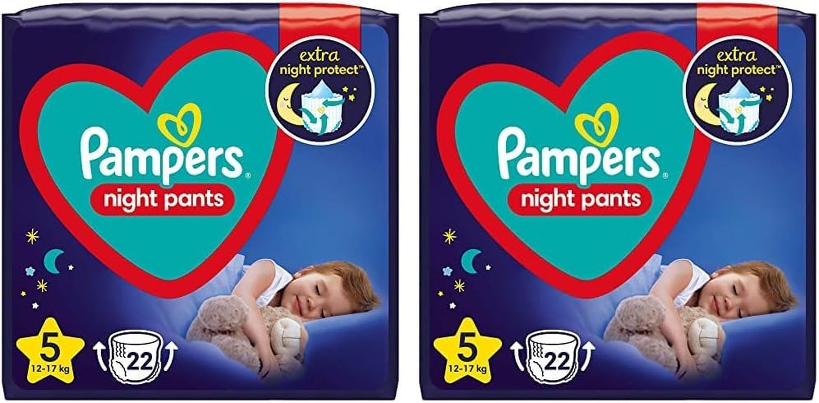 Noční kalhotkové plenky (stará verze), velikost 5, 22 kusů, 12kg-17kg (balení 2 ks)