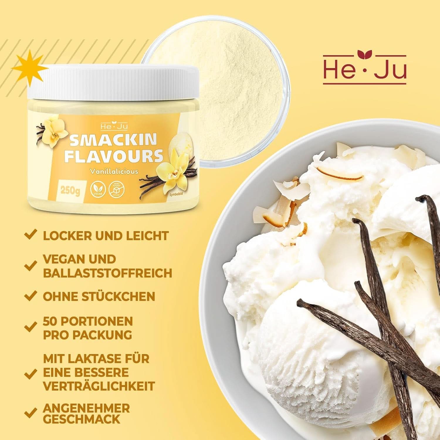 He-Ju, Prášek s vanilkovou příchutí, 250 gramů Aromas Naty Shop