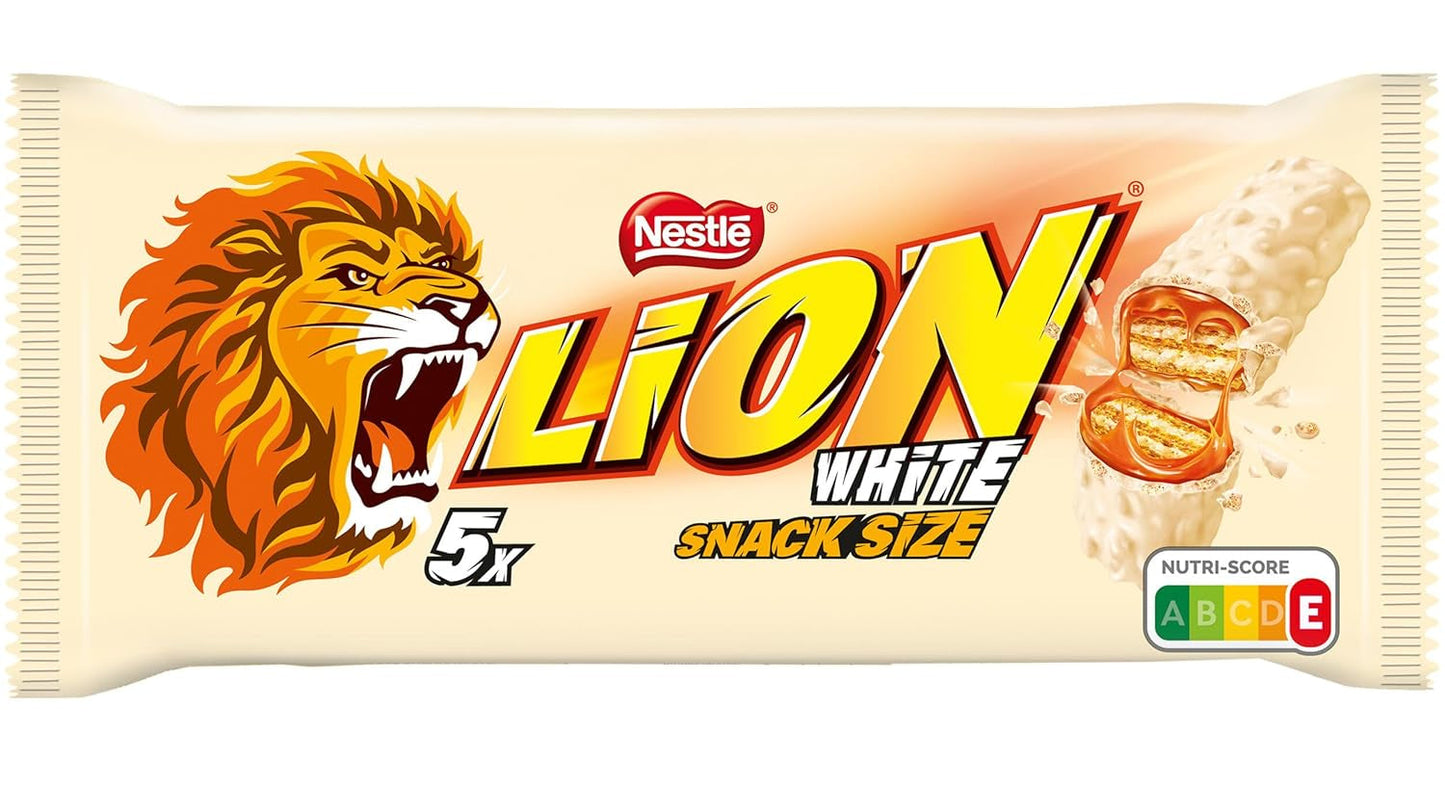 Vícenásobné balení Nestlé LION, čokoládové tyčinky s bílou polevou, lahodná karamelová náplň a křupavá oplatka, velké balení bonbonů, 1 balení (5 x 30 g)