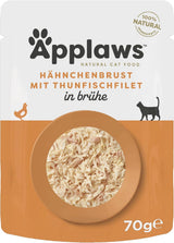 Applaws 100% přírodní Nassfutter für Katzen, Hühnerbrust mit Tunfischfilet in Brühe - Packung mit 12 x 70g Beuteln