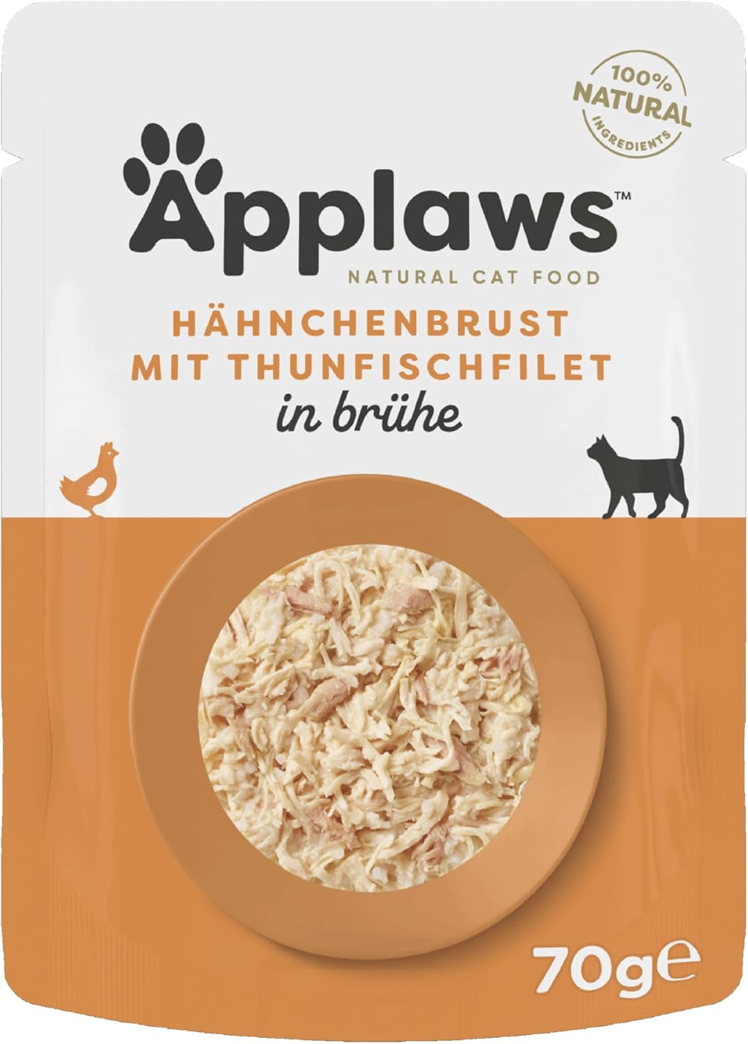 Applaws 100% přírodní Nassfutter für Katzen, Hühnerbrust mit Tunfischfilet in Brühe - Packung mit 12 x 70g Beuteln