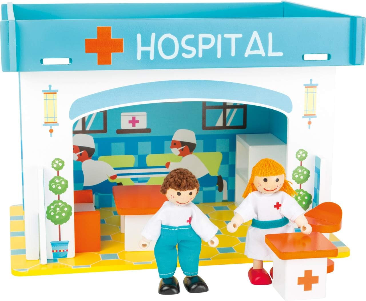 Small Foot 10852 Playhouse Restaurant Vyrobeno ze dřeva, Se 2 figurkami panenek, doplňky a odnímatelnou střechou, Od 3 let Domky pro panenky Naty Shop Hospital