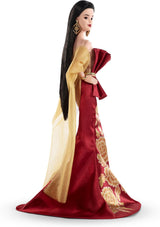 Panenka Barbie Signature Lunar New Year v červených šatech s hračkou kolekce Zlaté pivoňky JJX83