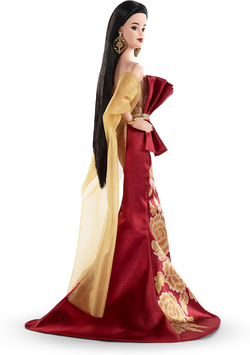 Panenka Barbie Signature Lunar New Year v červených šatech s hračkou kolekce Zlaté pivoňky JJX83