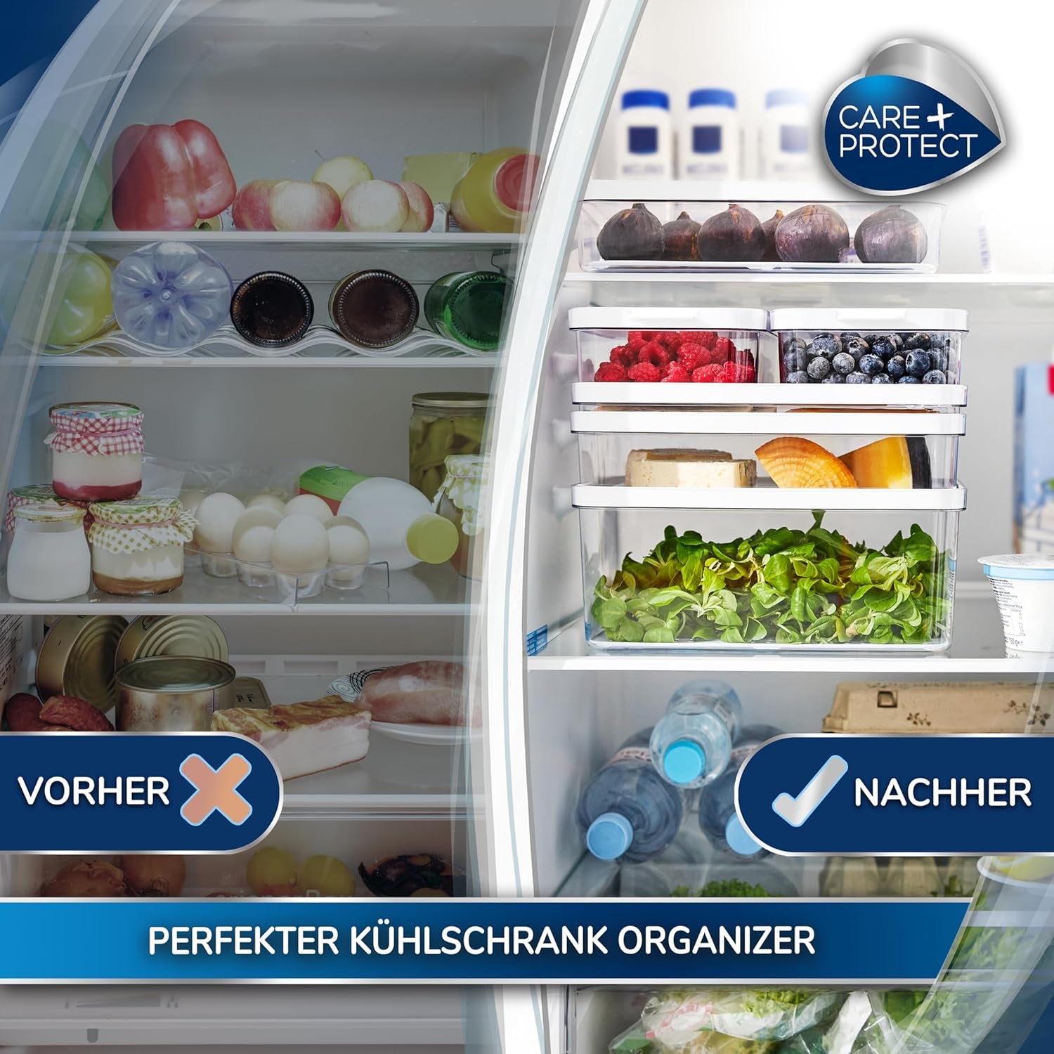 CARE + PROTECT Chytrá nádoba na potraviny, perfektně stohovatelná, organizér chladničky, chrání potraviny před vlhkostí, udrží potraviny déle čerstvé, 2,15 l Dózy na potraviny Naty Shop