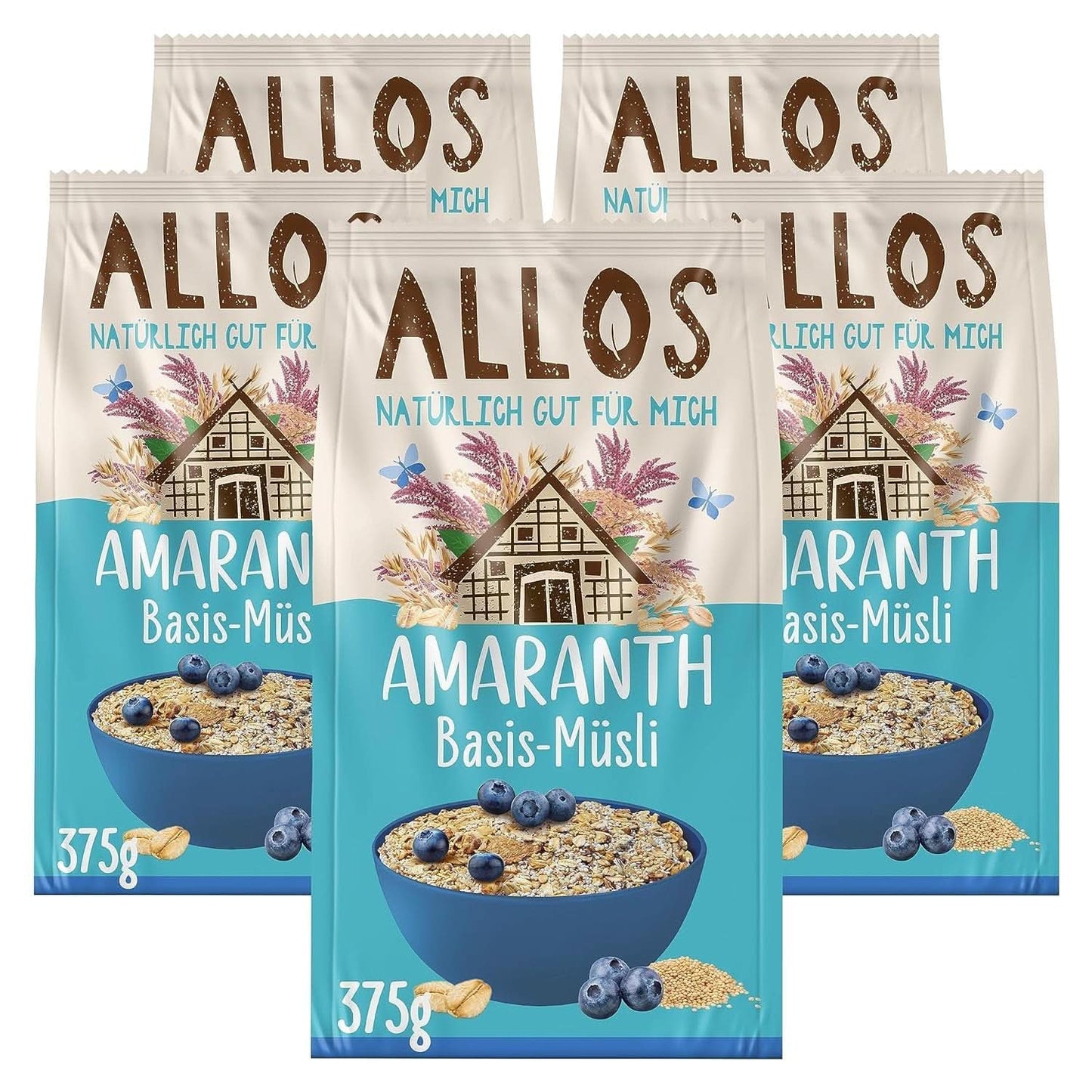 Allos, neslazené bobulovité müsli, balení 5 x 500 gramů Cereals Naty Shop Müsli na bázi amarantu