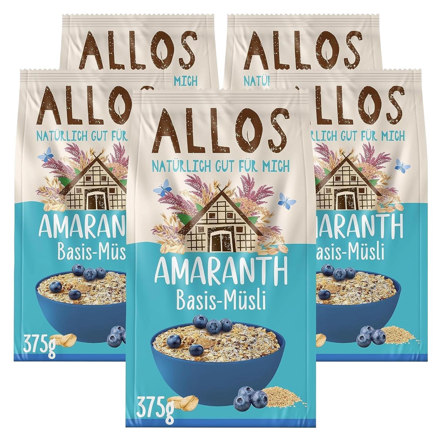 Allos, neslazené bobulovité müsli, balení 5 x 500 gramů Cereals Naty Shop Müsli na bázi amarantu