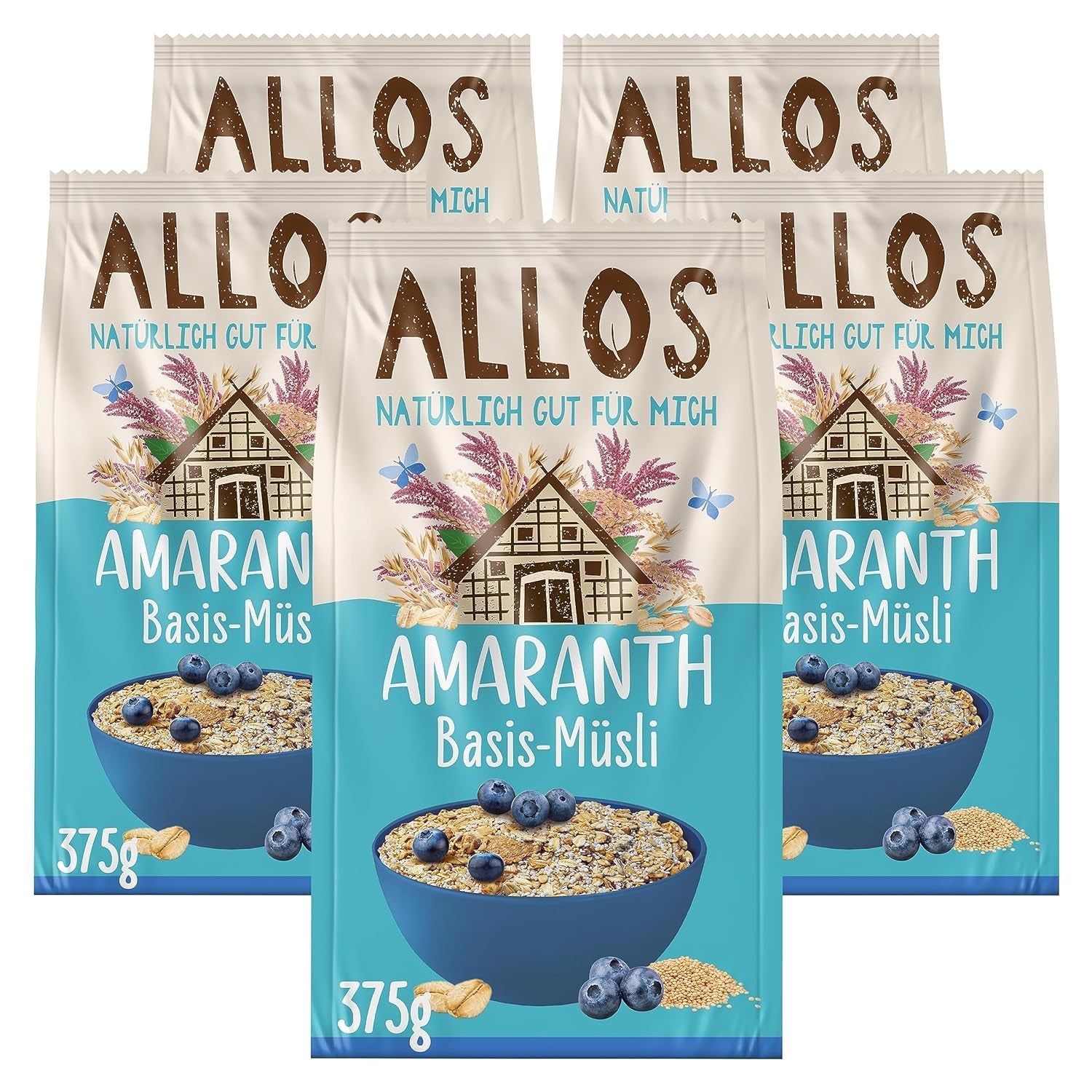 Allos neslazené proteinové müsli | Bio müsli | Ovesné vločky | Cereálie k snídani | Vegan (5 x 450 g), 1 kus (balení 5 ks)