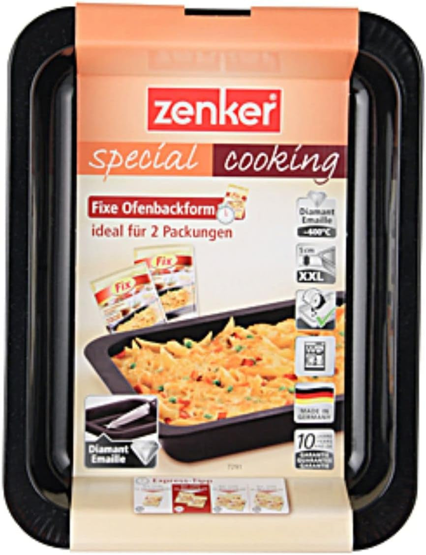 Zenker Ofenbackform (33 X 5 X 25 Cm) SPECIÁLNÍ VAŘENÍ, Rechteckige Auflaufform Mit Enamelle-Versiegelung, Backform Mit Extra Hohem Rand (Farbe: Schwarz), Menge: 1 Stück Formy a plechy na pečení Naty Shop