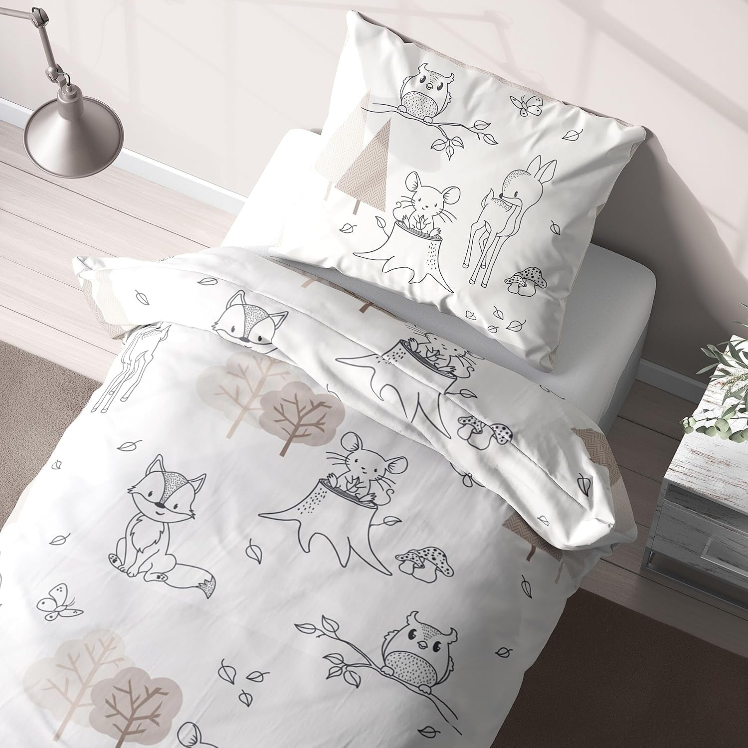 Dětské povlečení, liška, sova a lesní zvířátka, 100% bavlna Povlečení - dětské Naty Shop