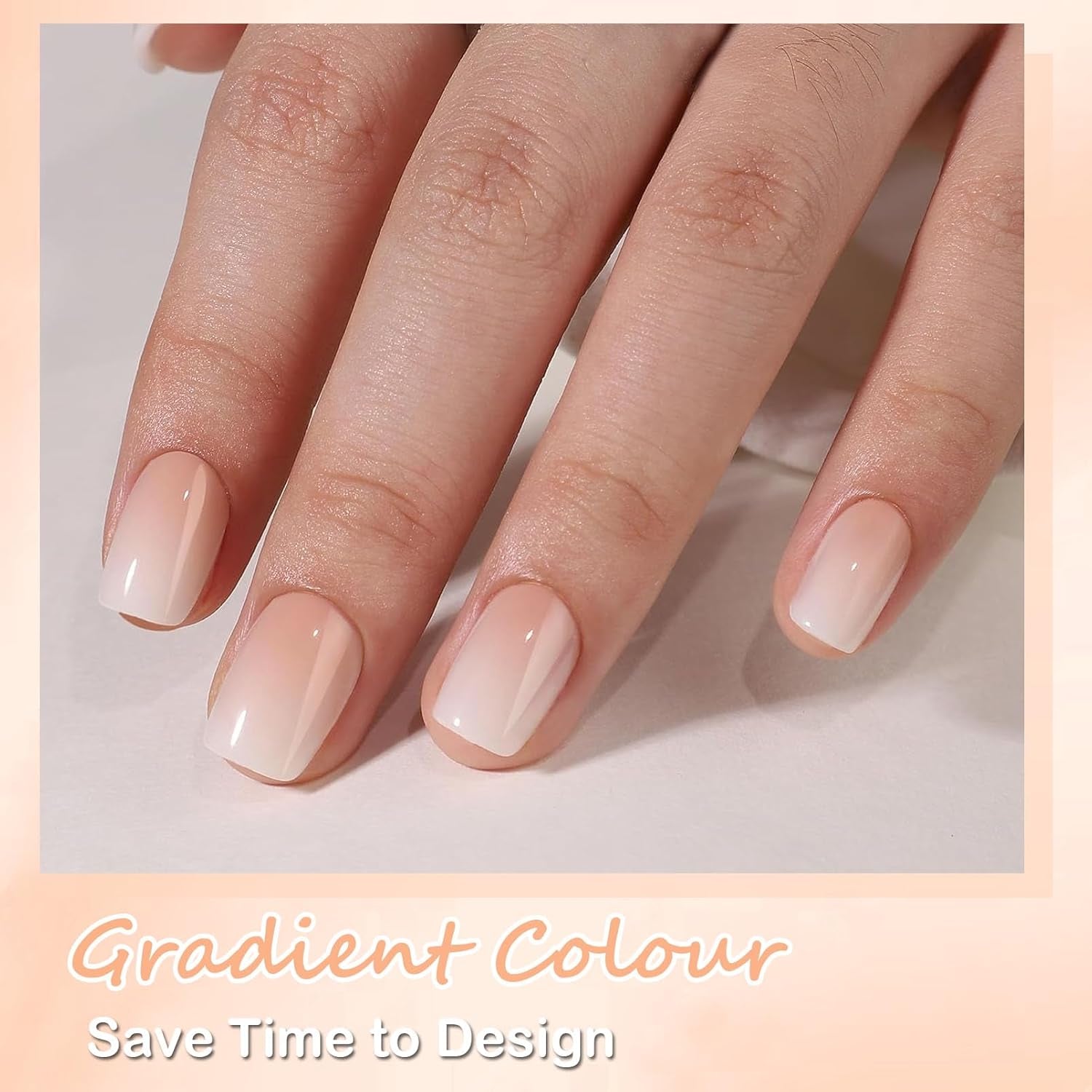 Sada falešných nehtů - 240 ks Krátké čtvercové nehty Model Měkký gel Nude White Gradient Falešné přírodní lepidlo na falešné nehty pro ženy DIY (nahé s přechodem, 240X)