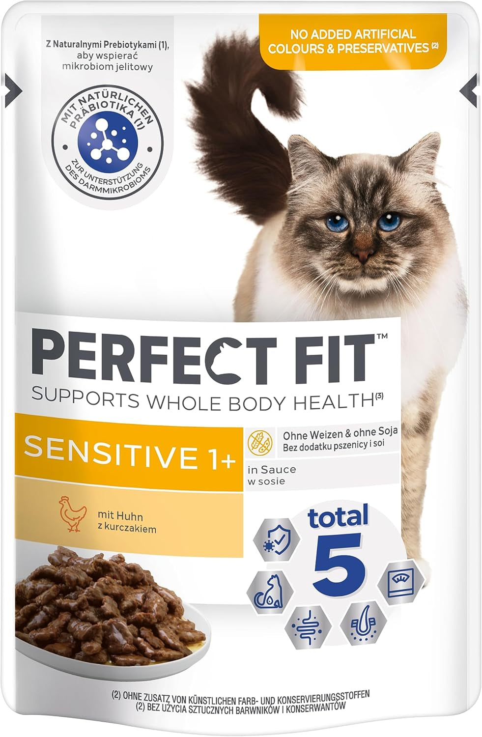 Mokré krmivo pro kočky Perfect Fit Sensitive 1+ s kuřecím masem v omáčce, 12 sáčků, 12 x 85 g - Prémiové vlhké krmivo pro citlivé kočky od 1 roku, bez pšenice a sóji, pro podporu trávení