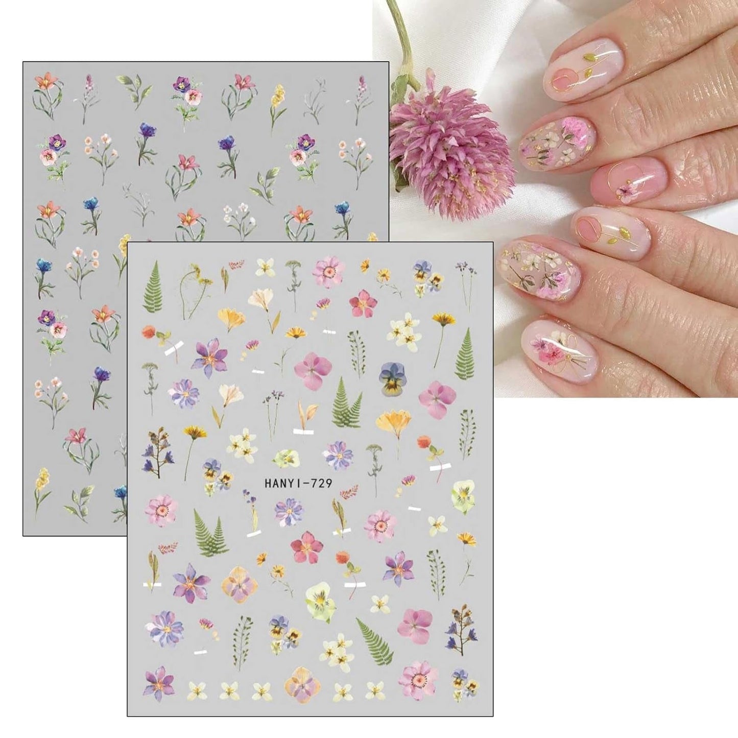 JMEOWIO Nálepka na nehty Frühlings Blume 9 Blatt Nálepka na nehty Selbtklebend Nagelaufkleber Bunte Sommer Blumen Dekoration Nageldesign Zubehör