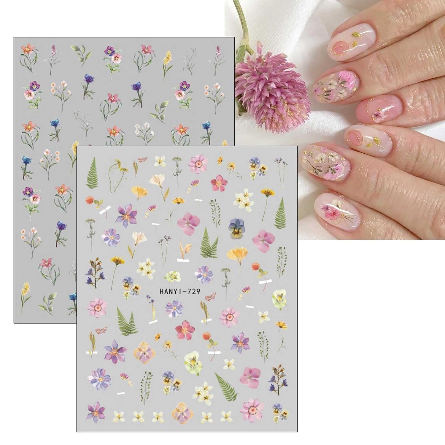 JMEOWIO Nálepka na nehty Frühlings Blume 9 Blatt Nálepka na nehty Selbtklebend Nagelaufkleber Bunte Sommer Blumen Dekoration Nageldesign Zubehör