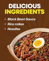 NONGSHIM Rapokki (Jjajang, 400 ml) – autentické korejské pouliční jídlo, ramen a rýžové dorty, černé fazole; rychlá a snadná příprava, hotová za 4 minuty