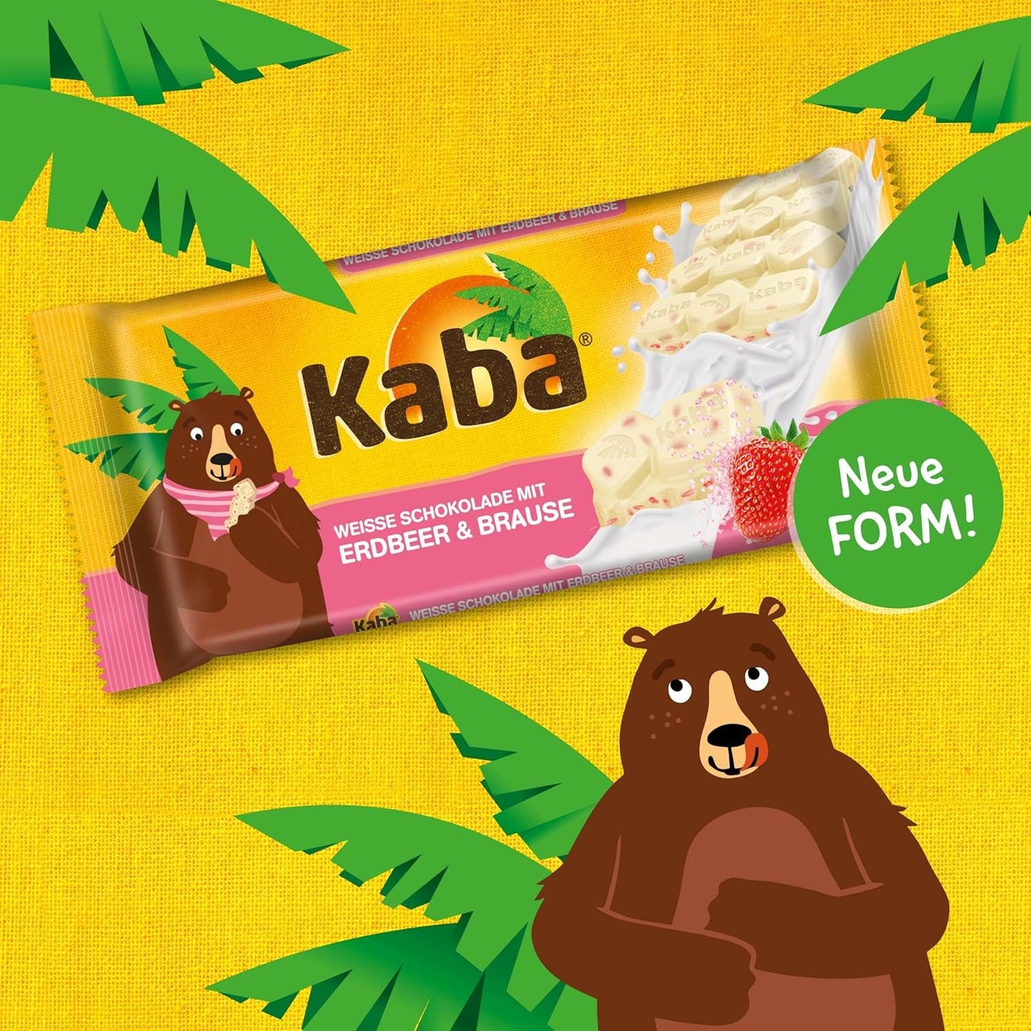 Kaba Bílá čokoláda s příchutí jahody a šumivé bonbony, Čokoládová tyčinka, tyčinka 85g, Bílá čokoláda s příchutí jahoda a ovoce a šumivé bonbony s příchutí Kaba Original (balení 3 ks)