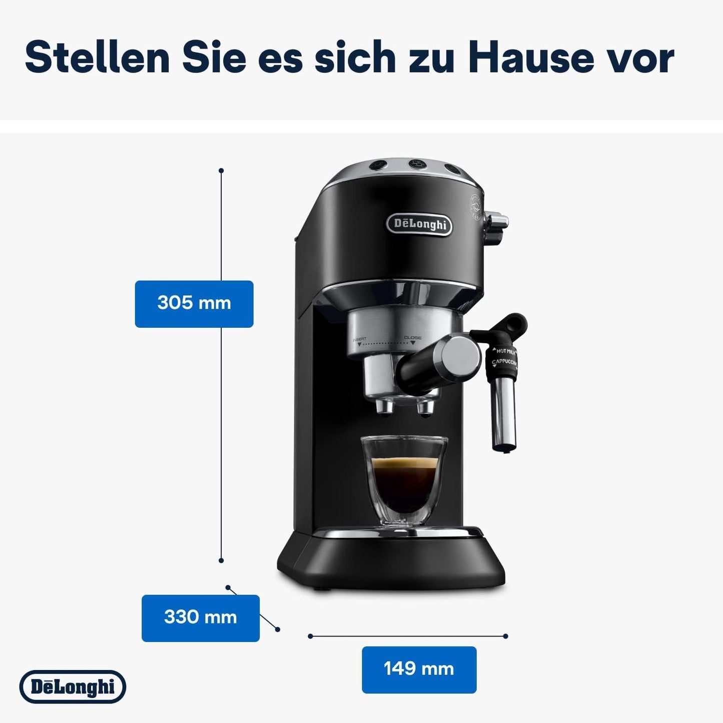 De'Longhi Dedica Style EC 685.B – Espresso kávovar s portafiltrem, espresso kávovar s profesionálním napěňovačem mléka, šířka pouze 15 cm, na mletou kávu nebo kapsle ESE, nádrž na vodu 1 l, černá