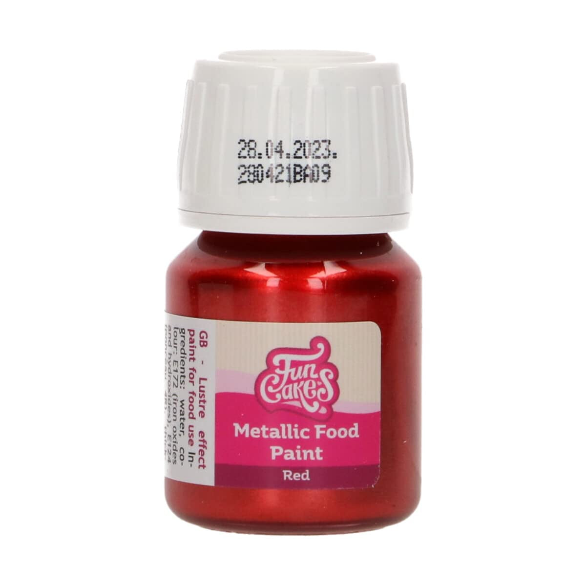 Funcakes Red Metallic Food Paint: Vytvořte kovové efekty na fondánu, marcipánu, královské polevě a sušenkách. 100% jedlé potravinářské barvivo, Halal, vhodné pro vegetariány a vegany, 30 ml