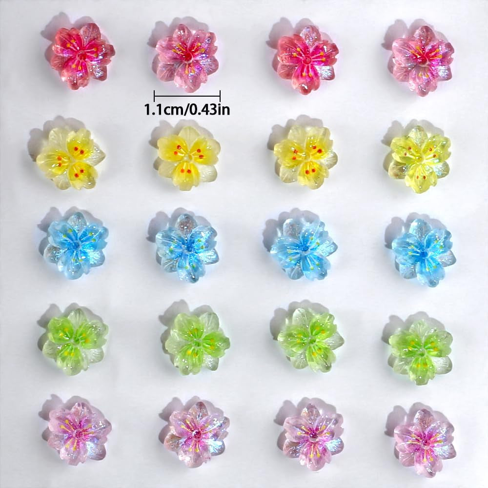 50ks 3D Blume Nagel Charms Nägel Zubehör Nageldesign Glitzersteine ​​​​Nailart Strasssteine ​​​​Květinová kouzla na nehty Světelná květinová kouzla na nehty Bunte Blumen Deko Nagel Steinchen Flowers Kamínky na nehty