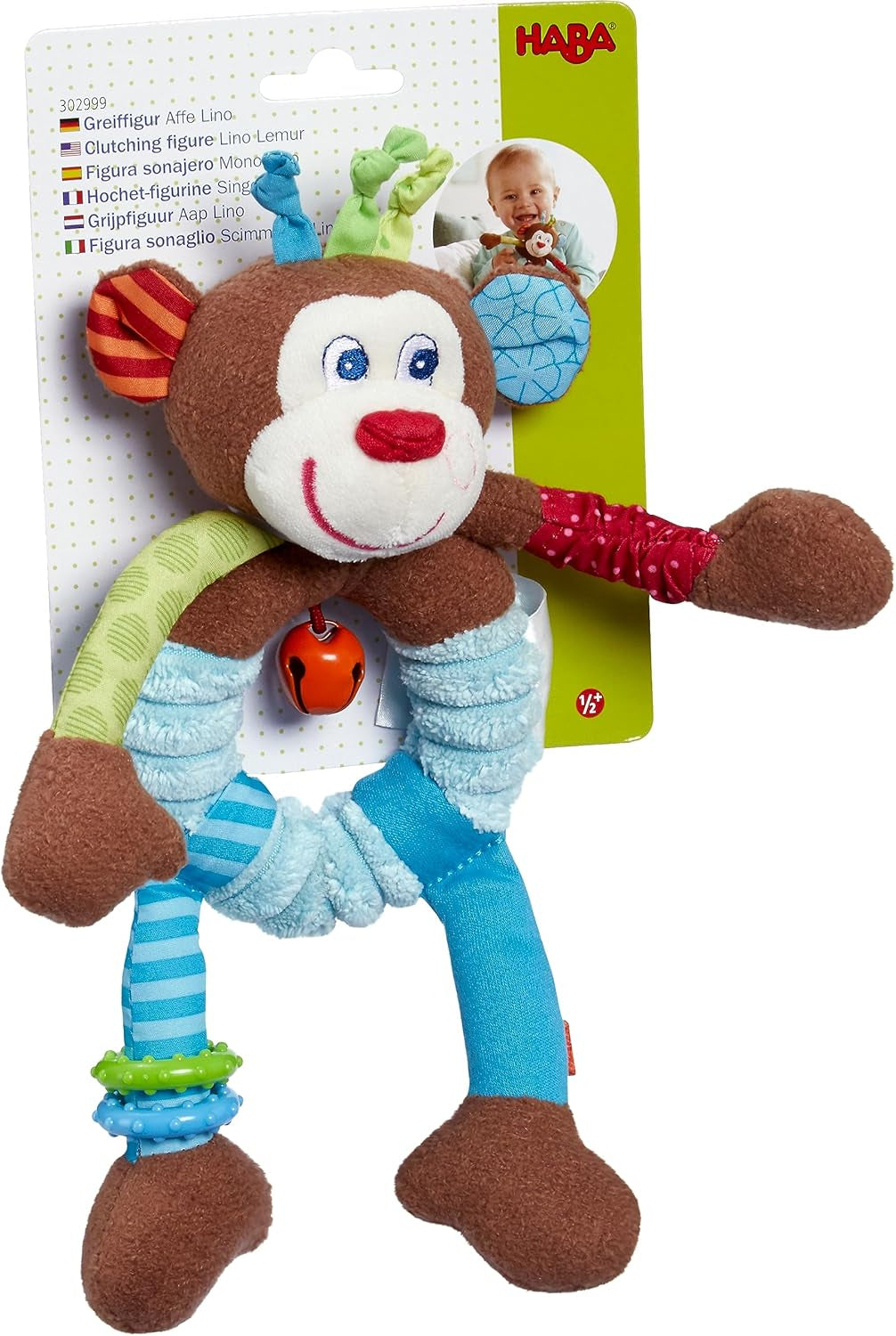 HABA 302999 - opice Lino, plyšová hračka se spoustou efektů na hraní a objevování, hračka pro děti od 6 měsíců Hračky Bebe Naty Shop
