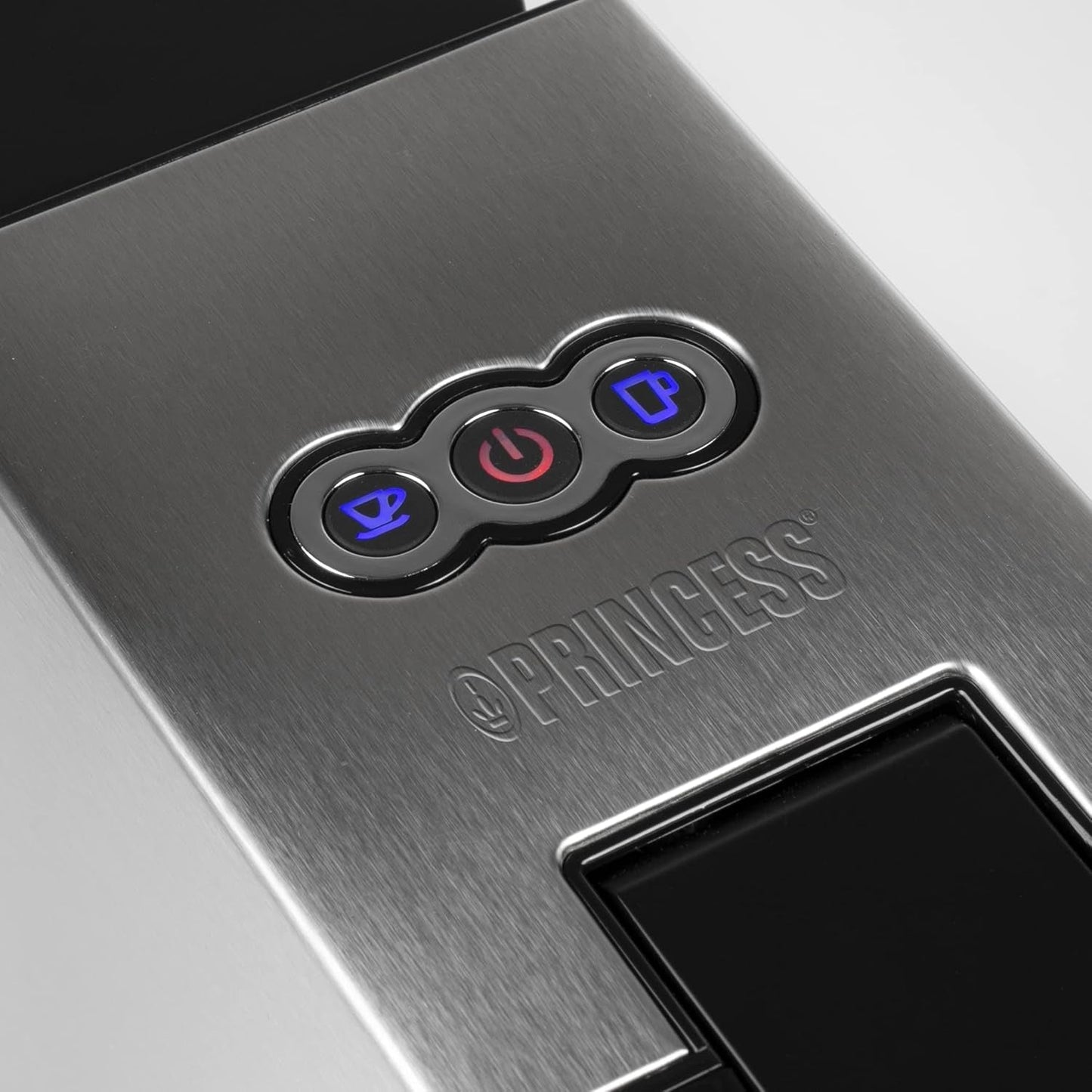 Vícekapslový espresso kávovar Princess 5 v 1 – kompatibilní s podložkami Nespresso, Dolce Gusto, Lavazza a Modo Mio a ESE, kapacita 0,8 l, 1450 W, stříbrná, černá