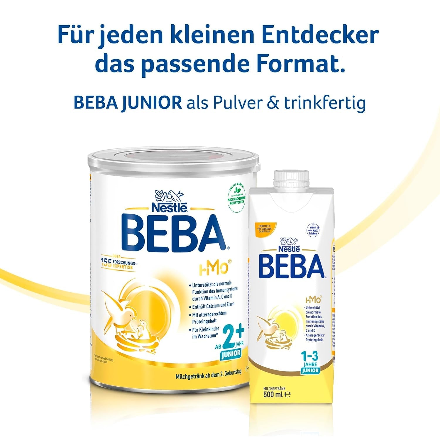 BEBA Junior 2+ mléčný nápoj od 2 let, S HMO, Obsah bílkovin odpovídající věku, Pouze laktóza, Bez palmového oleje, Bez rybího tuku, Výživa pro batolata, Sušené dětské mléko, Balení 6 ks (6 x 800 g)