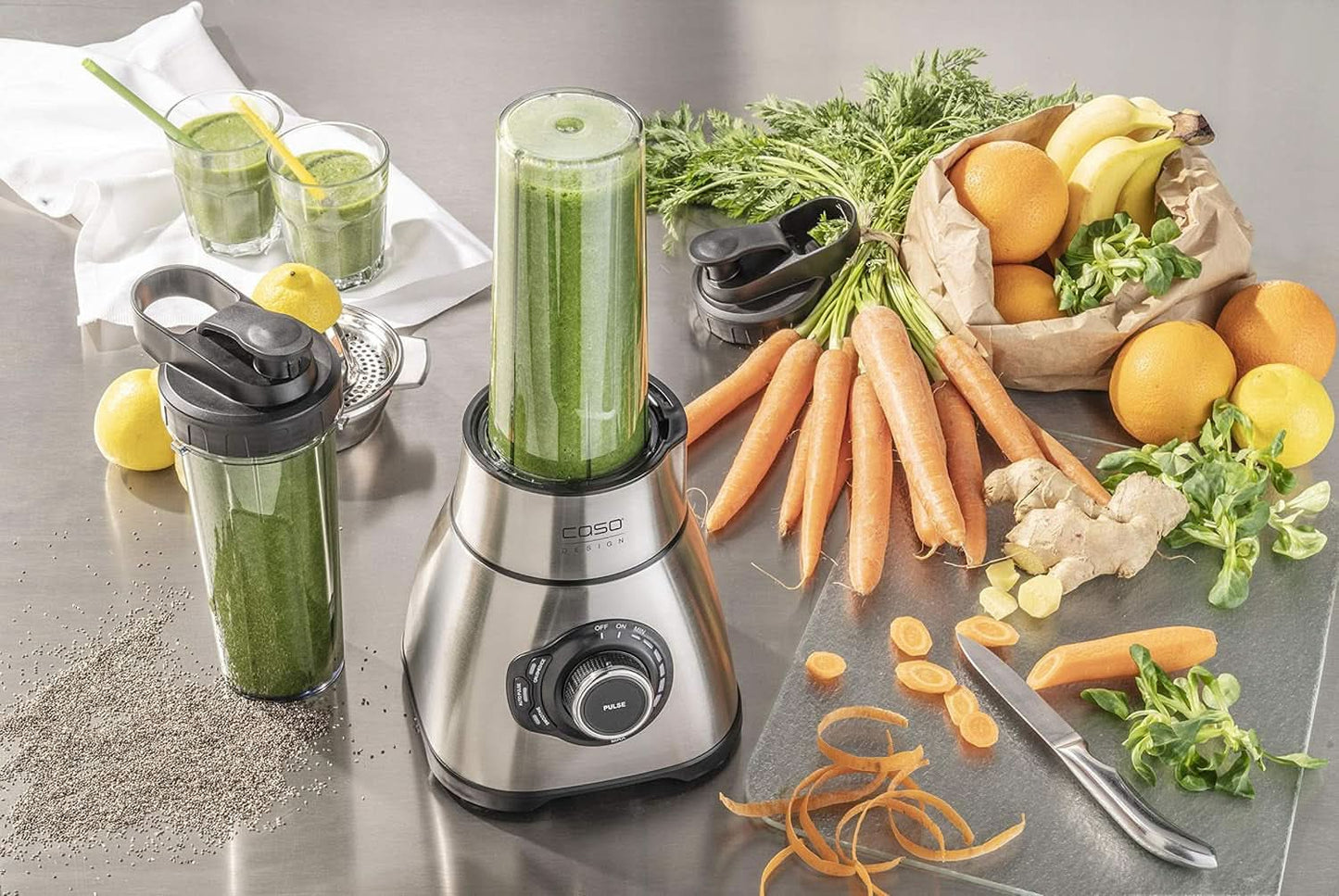 CASO B 1800 Powerblender-Set - Standmixer, 28 000 U/Min, Glasbehälter 1,75 L, Inkl. Trinkflasche Und Zerkleiner, Mixer Testsieger Mit Sehr Gut, Edelstahl Naty Shop