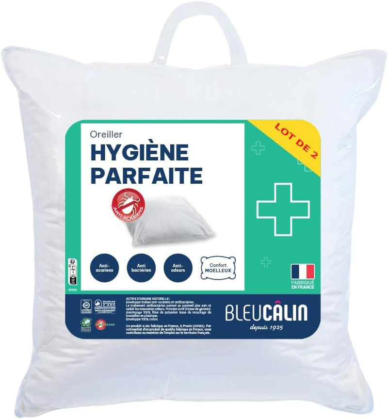 Bleu Câlin Sada 2 ks obdélníkových protiroztočových, antibakteriálních polštářů, nadýchaný komfort, T 60X60 Cm, 100% bavlna, perfektní hygienický sortiment Standardní polštáře Naty Shop