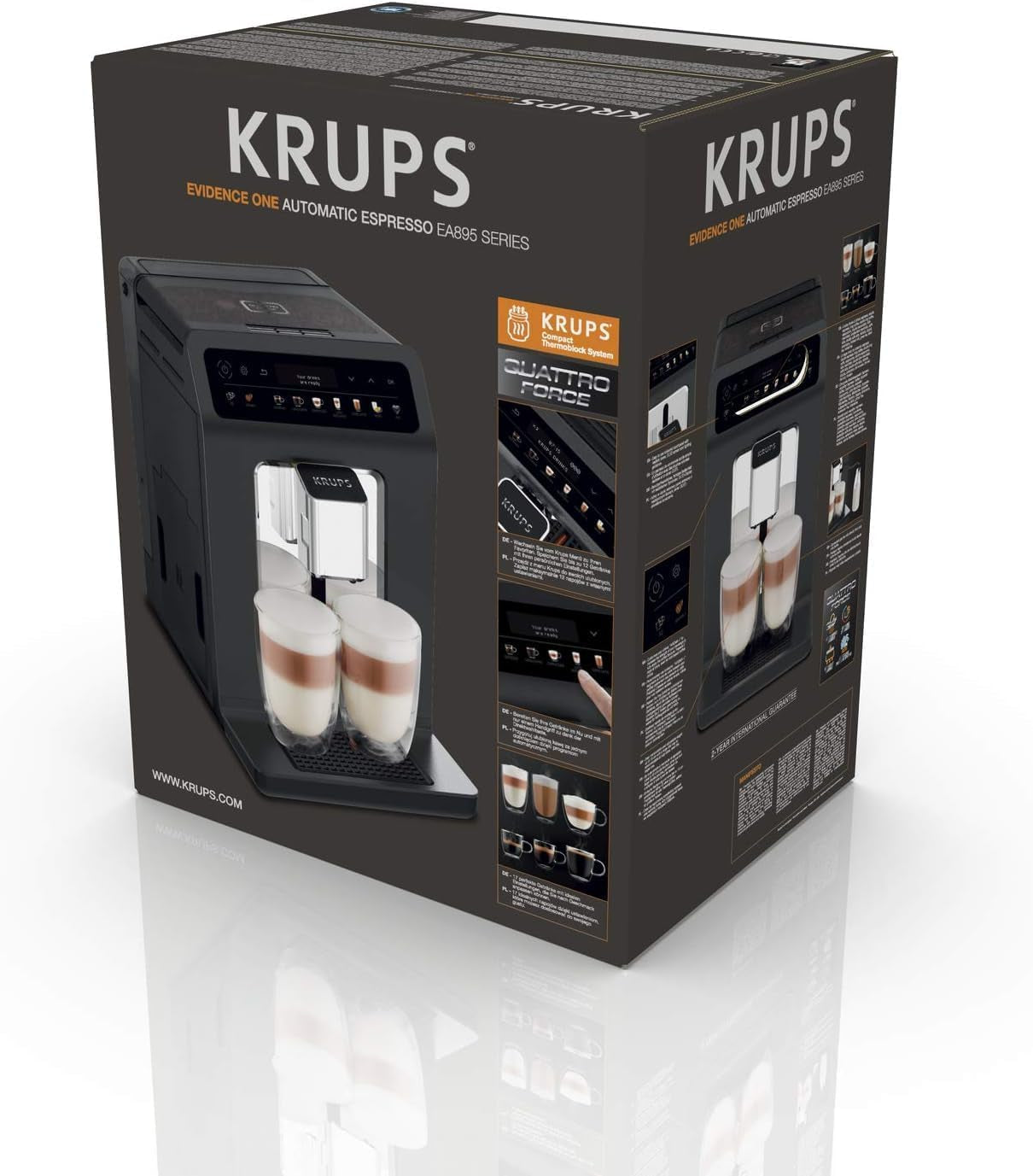 KRUPS Evidence One automatický kávovar na espresso s hadicí na mléko, cappuccino na jeden dotek, 12 speciálních nápojů, funkce 2 šálků, barevný displej, kávovar, certifikát TÜV, černá, EA895N10