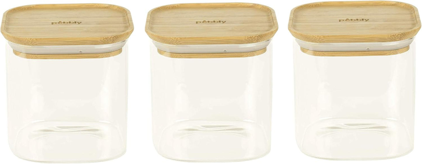 Sada 3 čtvercových skleněných nádob s bambusovým víkem-800ml, borosilikátové sklo, bambus, silikon, přírodní, 11 x 11 x 11 cm Naty Shop dózy na uskladnění potravin 11 X 11 X 11 cm