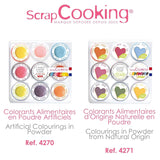 Scrapcooking - Sada 9 práškových potravinářských barviv - Modrá, Žlutá, Růžová, Fialová, Oranžová, Limetkově zelená, Červená, Pudrově růžová, Černá - Jedlé barvivo v prášku na dorty, muffiny, macarony - 4270