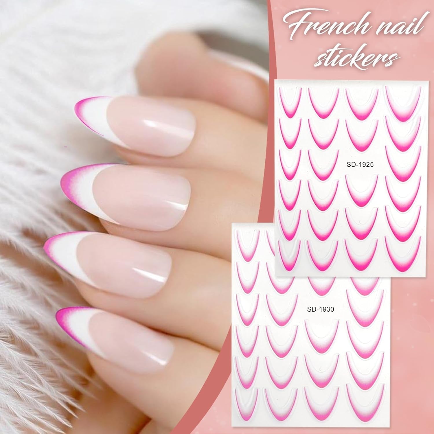 12 Stück French Tip Samolepka na nehty Selbstklebend Bunte Francouzské nehty Schablone Nagelaufkleber Samolepky na nehty Nageldesign DIY Nägel Zubehör(12 barev)