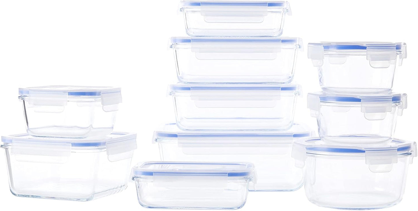 Amazon Basics Skleněné dózy na potraviny s víkem Balení 20 (10 dóz + 10 víček) BPA Free Clear Blue Food Storage Box Naty Shop 20 Single