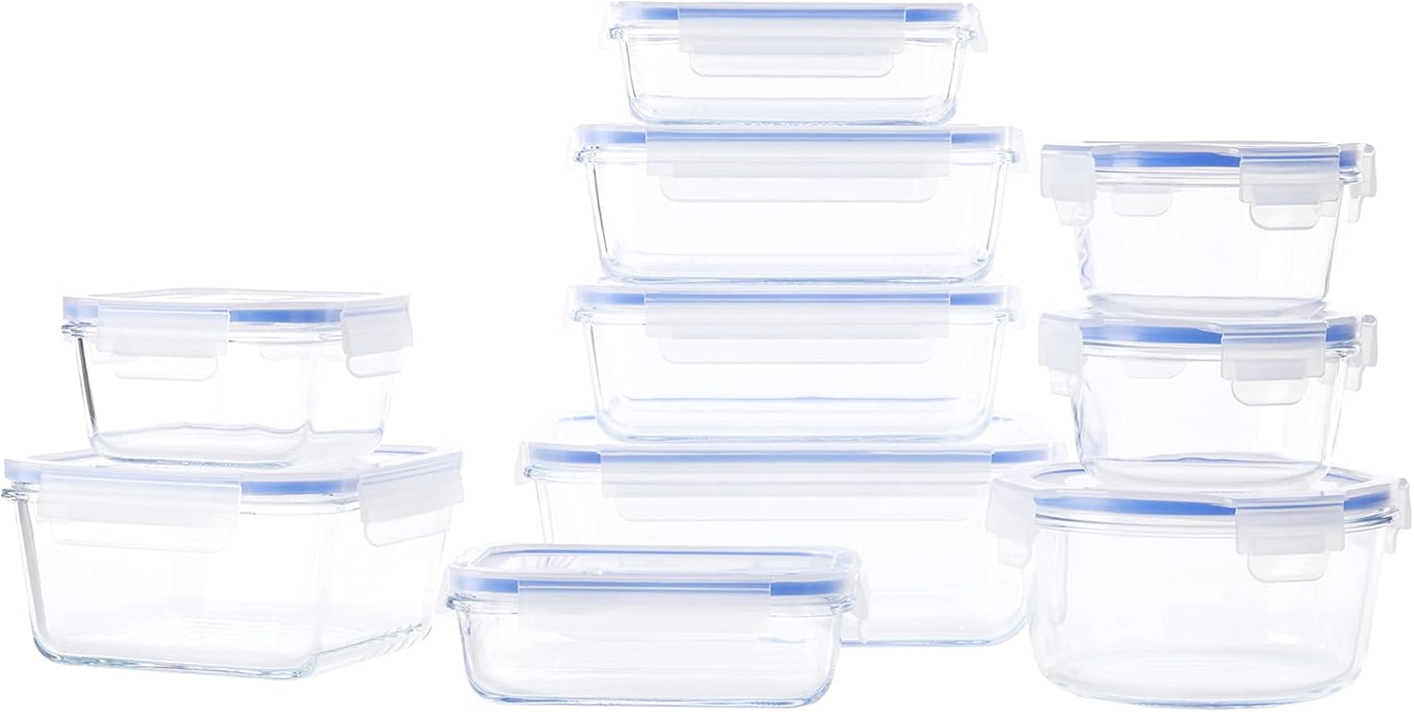 Amazon Basics Skleněné dózy na potraviny s víkem Balení 20 (10 dóz + 10 víček) BPA Free Clear Blue Food Storage Box Naty Shop 20 Single