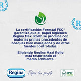 Regina Maxi Roll – 4 role toaletního papíru, 500 2vrstvých listů na roli, více než trojnásobek standardní role, 60 % recyklovaný plastový obal, 100 % certifikovaný papír Fsc