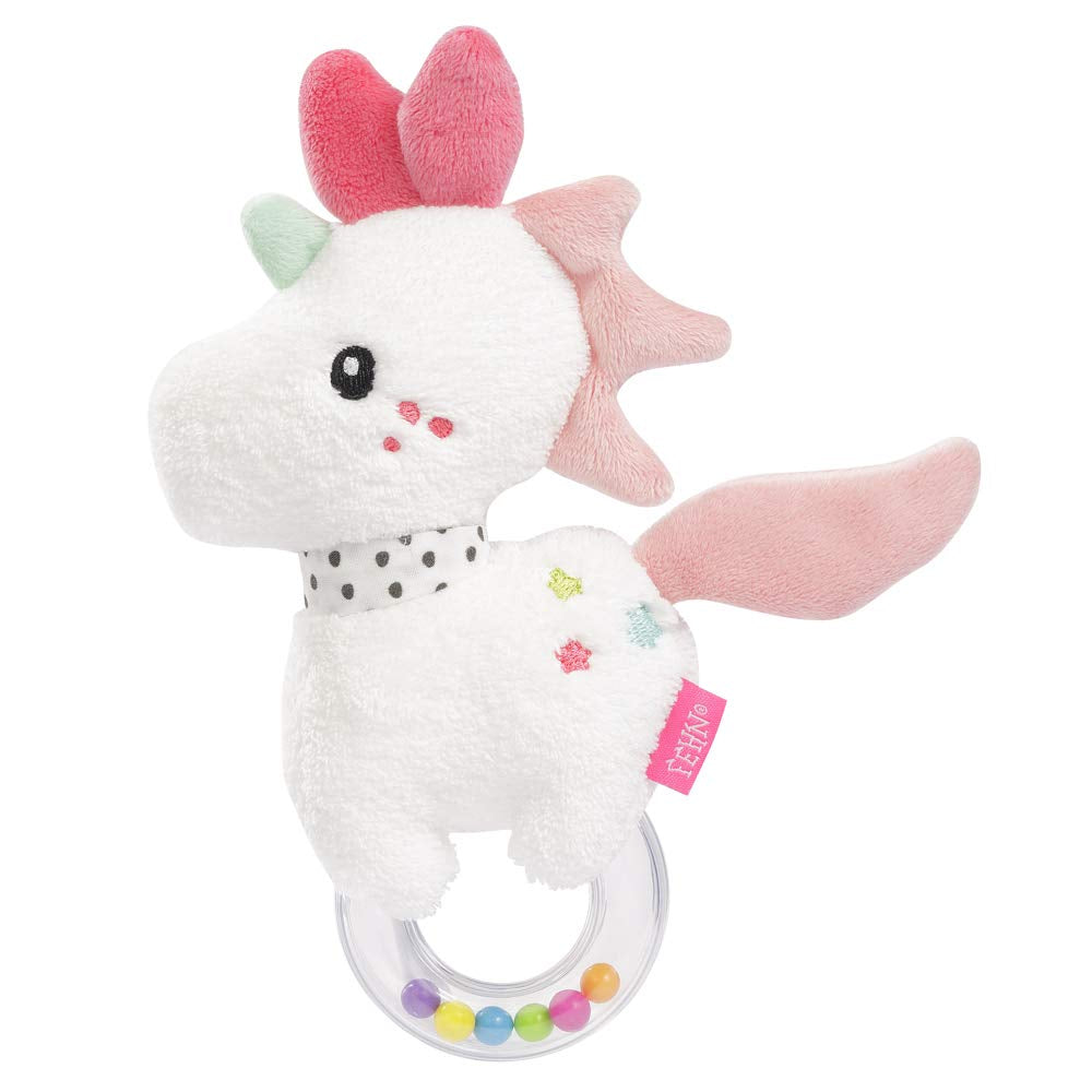 Fehn Octopus Toy Ring Bell - chrastítko, pískání, pocit motoriky hračka - plyšová hračka pro miminka z měkké tkaniny - hračka pro miminka a batolata 0+ měsíců Hračky pro miminka Naty Shop Unicorn
