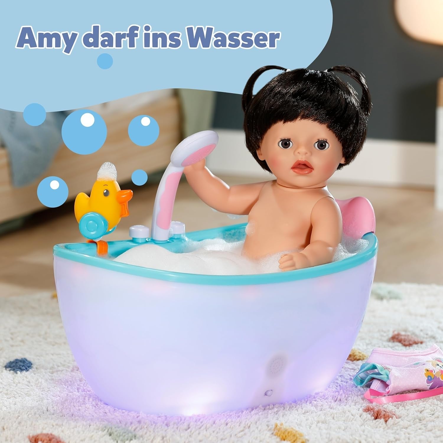 BABY Born Amy - 36 cm panenka - Dětská panenka se 7 funkcemi pro batolata od 1 roku - Funguje bez baterií - Včetně příslušenství a matrace